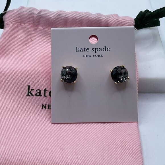 NWT Kate Spade Gumdrop Black Diamond Faceted Glass Stud Earrings Dust Bag - Picture 3 of 7